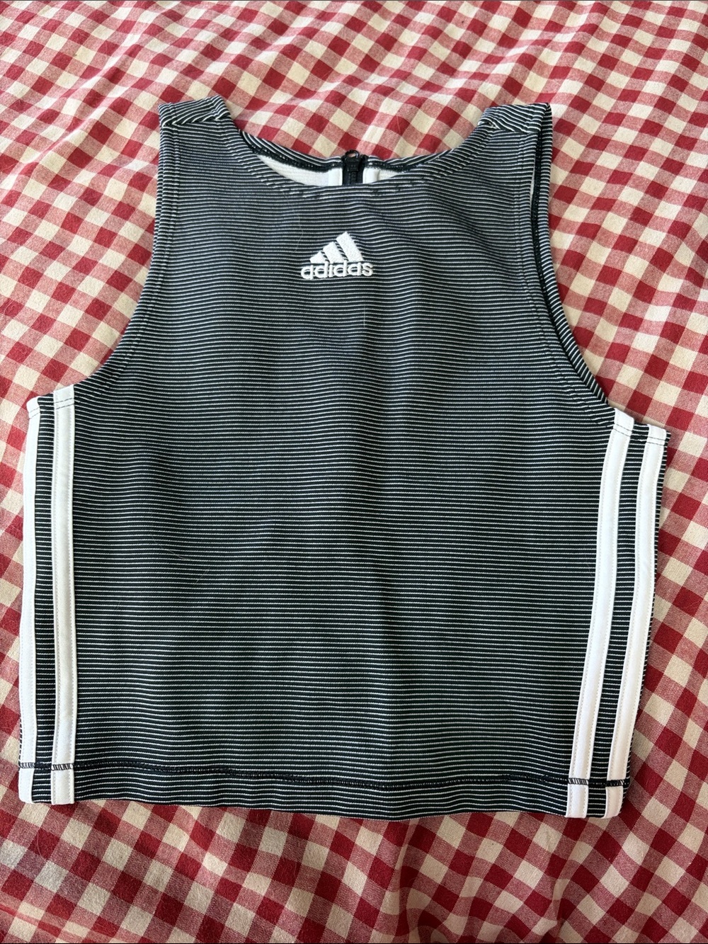 adidas vintage Black & White Striped Athletic Crop Tank